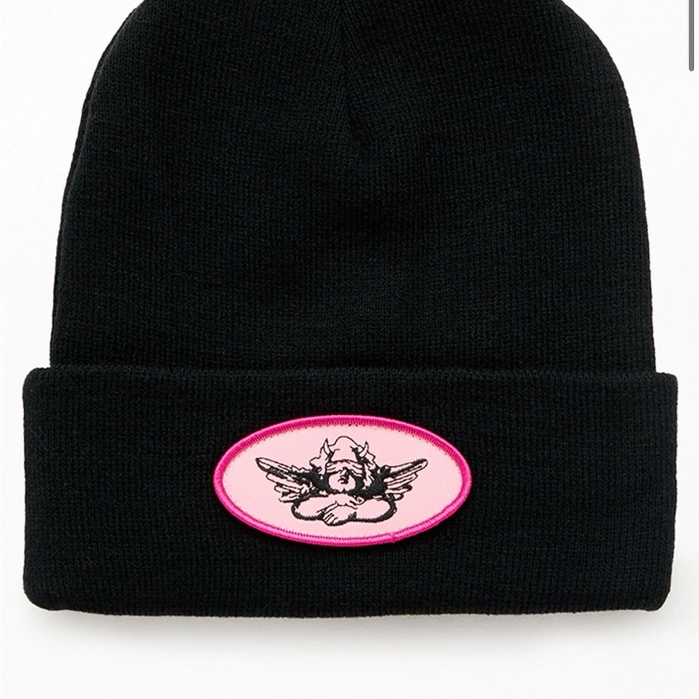 Boys Lie Black Beanie with Pink Angel Patch